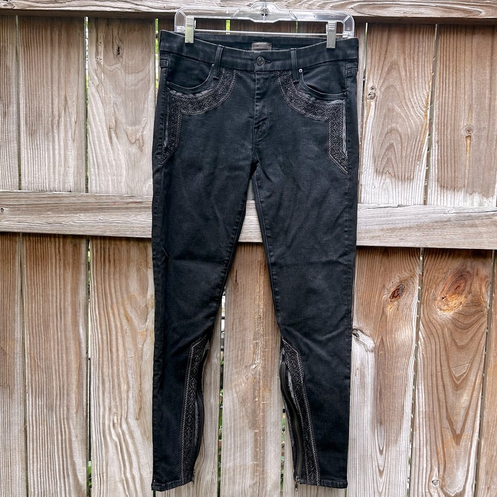 Anthropologie Mother Brand, size 30, embroidered zipleg, black jeans, excellent